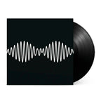 Black vinyl record with a white wavy line design on the cover against a white background