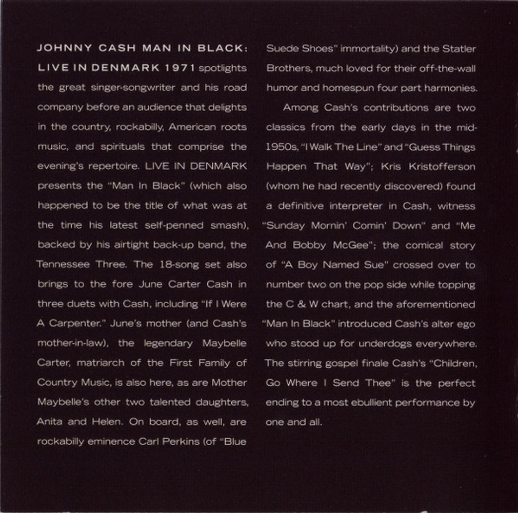 Johnny Cash – Man in Black: Live in Demark 1971 (CD)