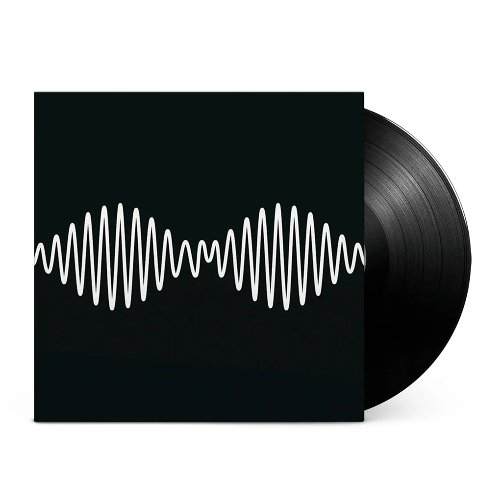 Black Vinyl Record with Wavy Sound Lines on White