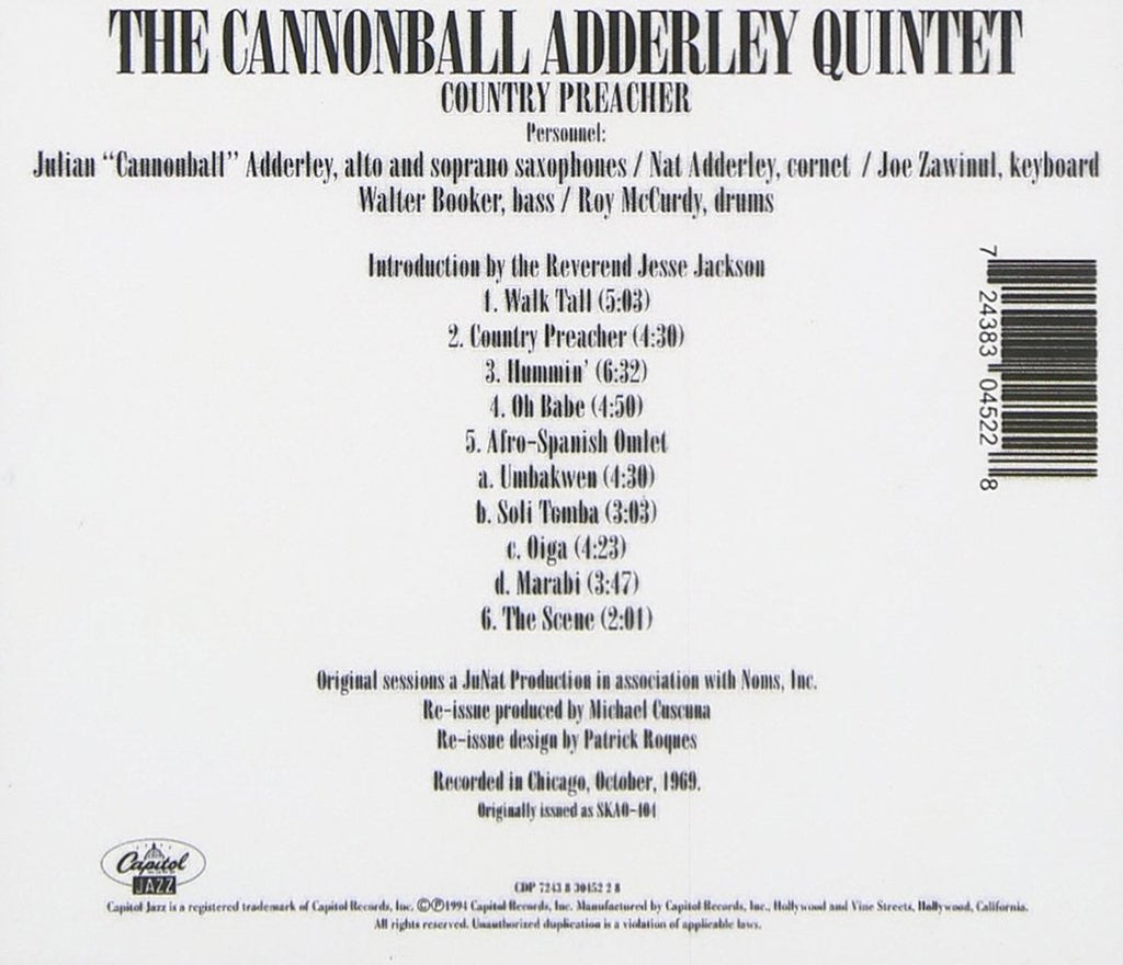 The Cannonball Adderley Quintet – Country Preacher (CD)