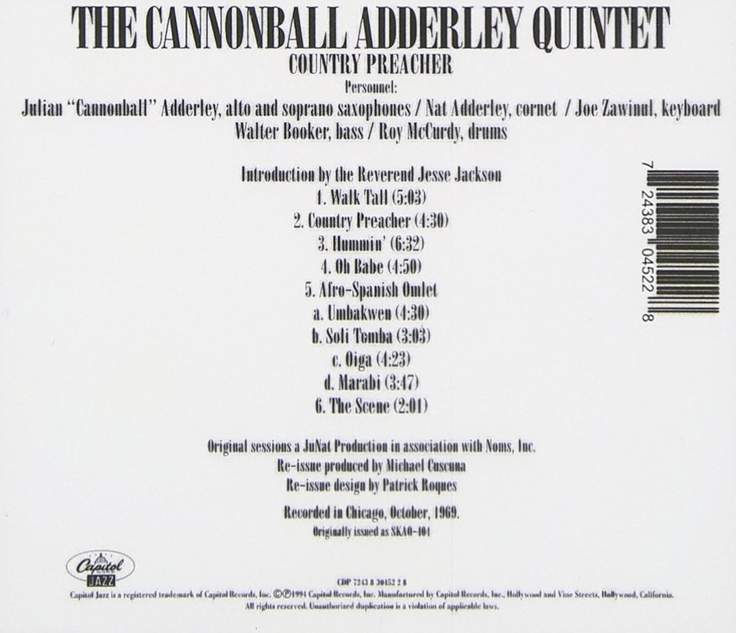The Cannonball Adderley Quintet – Country Preacher (CD)