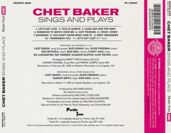 Chet Baker – Sings & Plays with Bud Shank, Russ Freeman, and Strings (CD)