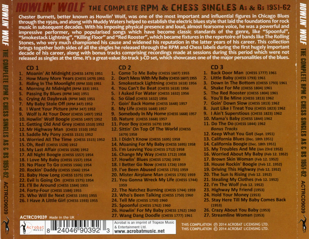 Howlin' Wolf – The Complete RPM &Chess Singles As & Bs 1951-62 (3-CD)
