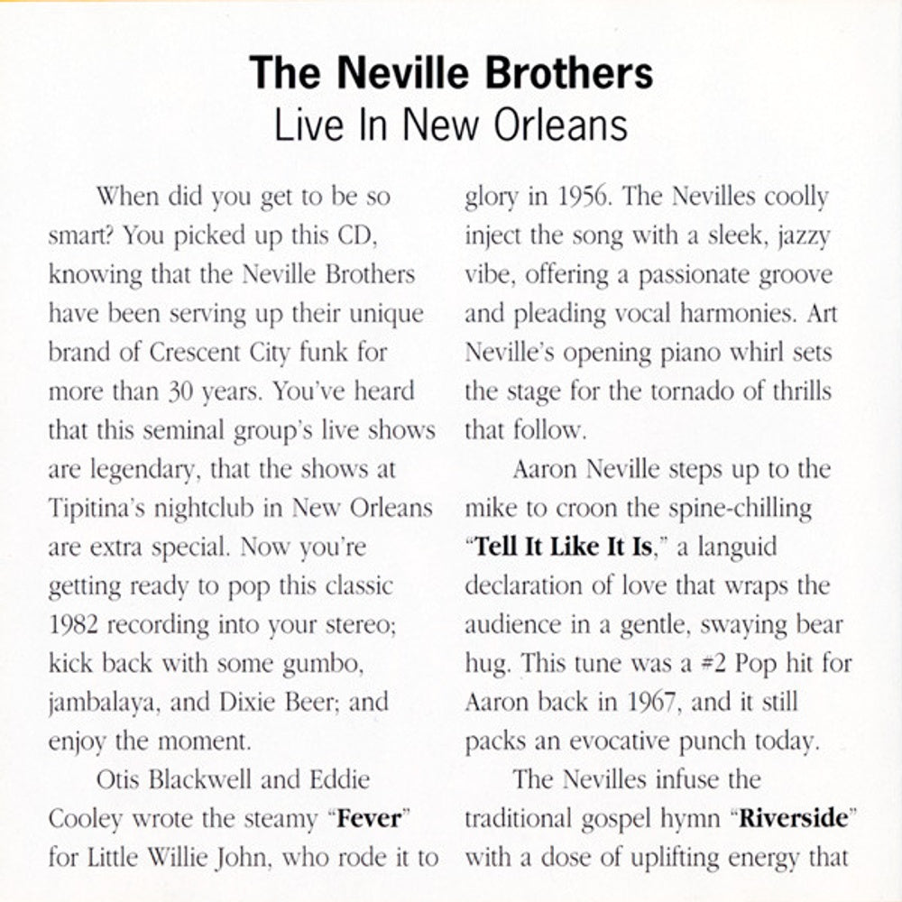 Neville Brothers – Live in New Orleans (CD)