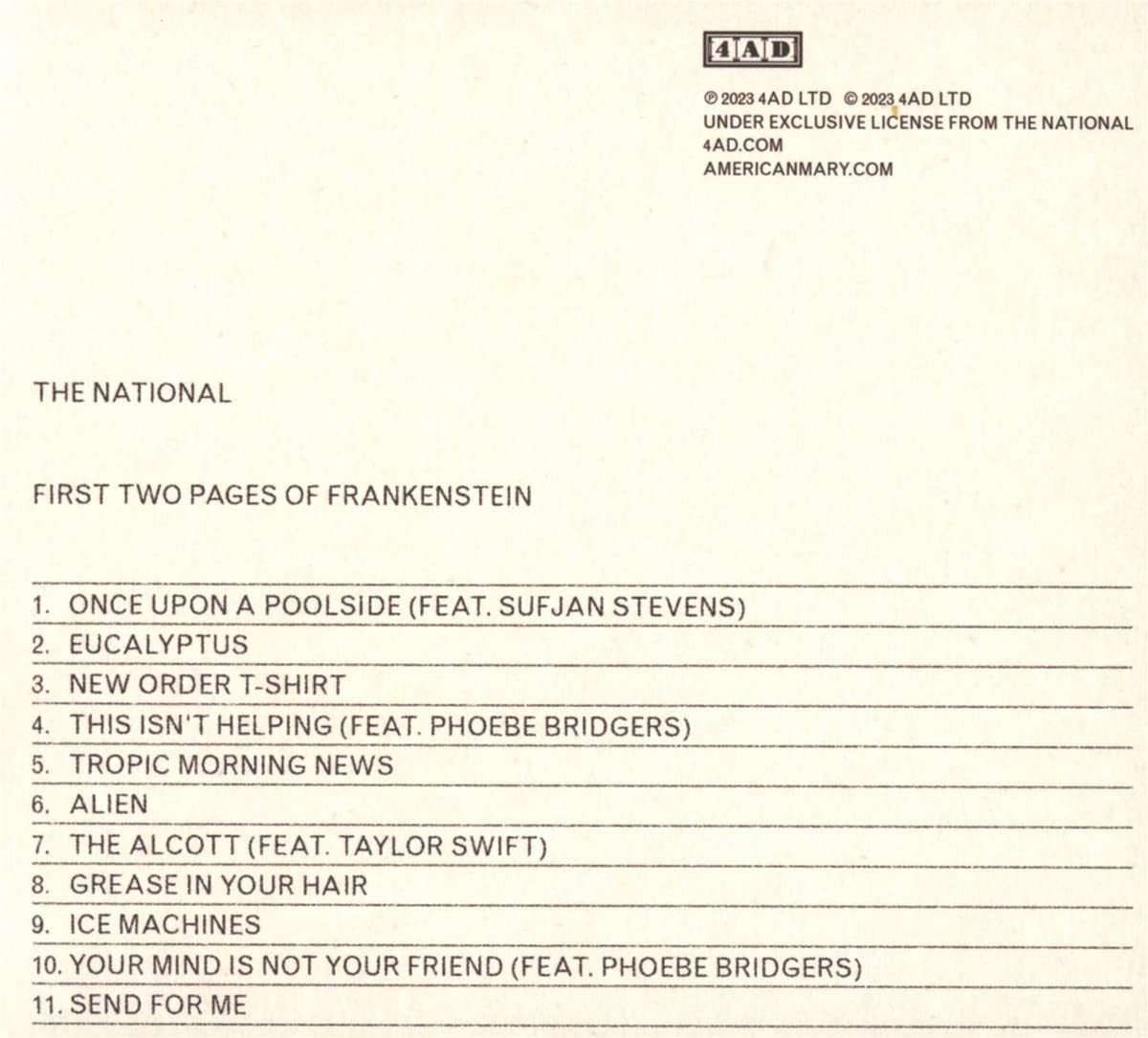 The National – First Two Pages of Frankenstein (CD)