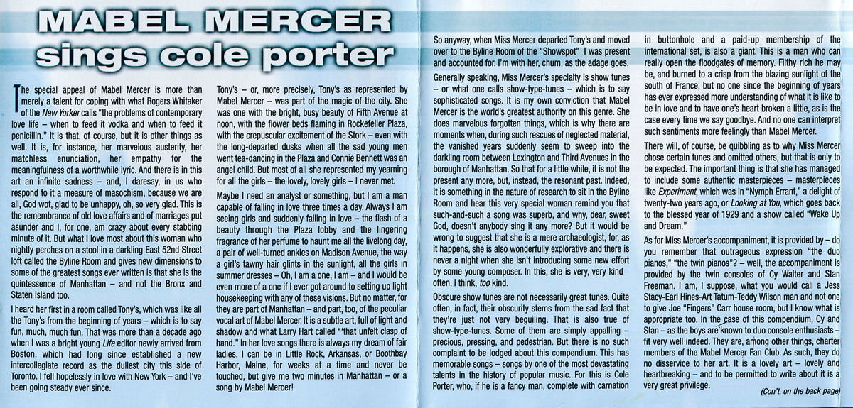 Mabel Mercer – Sings Cole Porter (CD)