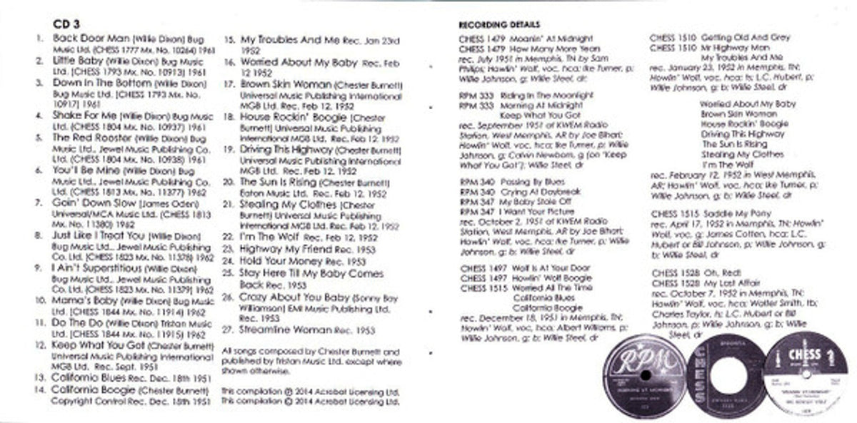 Howlin' Wolf – The Complete RPM &Chess Singles As & Bs 1951-62 (3-CD)