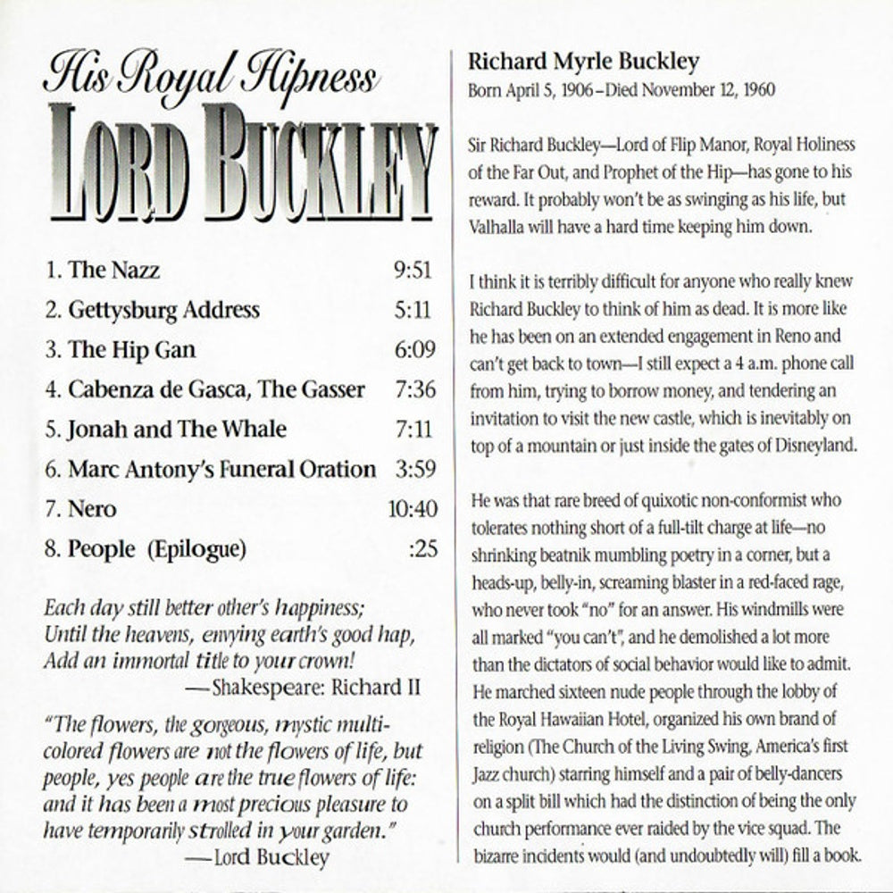 Lord Buckley – His Royal Hipness (CD)